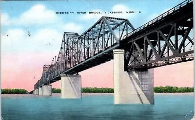 Vicksburg MS - Mississippi River Bridge Linen Postcard Posted • $7.99