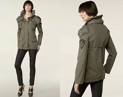 MCGINN Military Inspired Embellished Zip Front Anorak Drawstring Army Jacket 6 • $99