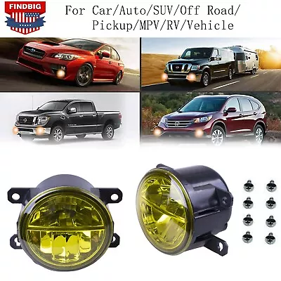 Pair Yellow Fog Lights For Fiat Jaguar Lincoln Nissan Honda Subaru Suzuki Toyota • $25.99