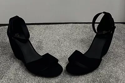 H&M Ladies Black Faux Suede Upper Open Toe High Heel Wedge Sandals UK Size 7 • £16.99