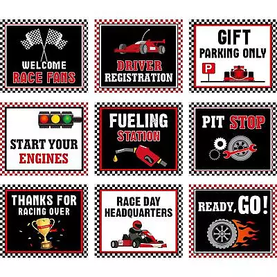 9 Pieces Racing Car Party Decorations Race Sign 9 Pieces Signs Black  • $15.52