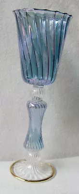 SALVIATI Venetian Art Glass Blue Iridescent  WINE GOBLET Murano Venice Italy • $90