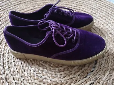 Monki Deep Purple Velvet Lace Up Trainer Shoes 25.5cm Inner UK 7 EU 41 • £7.99