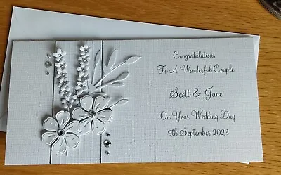 Personalised Handmade Wedding/Anniversary Gift/Money/Wallet Card DL Size Silver • £4.50