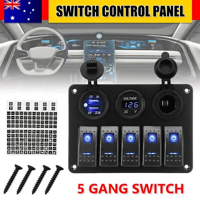 $31.45 • Buy 5 Gang 12V Rocker Switch Panel Control Dual USB ON-OFF Toggle Car Marine Boat AU