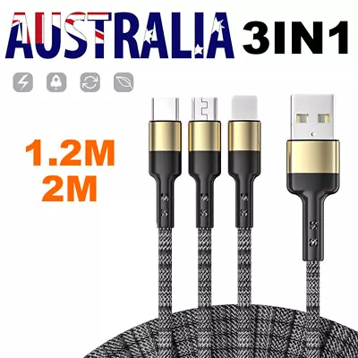 1.2/2M 3 In 1 Multi USB Charger Charging Cable Cord For Phone TYPE C Micro • $8.99