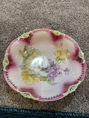 Vintage Porcelain Leuchtenburg Germany  Pink Roses Scallop Edge 10” Serving Bowl • $15