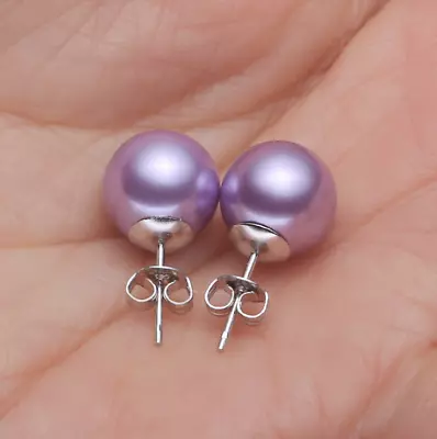 6/8/10/12mm Natural South Sea Shell Pearl Stud Earrings 925 Sterling Silver Set • $8.95