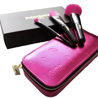 NEW YSL Beauty Makeup 3 Brushes Mirror Pink Case Set • $222.24