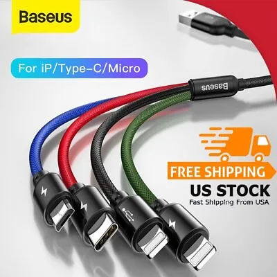 Baseus 4 In 1 USB To Type-c Micro Apple Charger Cable Fast Charging Data Cord • $8.49