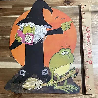 Vintage Halloween Die Cut Cardboard Sign Witch Frog Ambassador Decor • $14.99