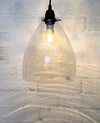 Ceiling Light Large Clear Glass Bell Industrial Pendant With New Fittings Retro • £66.50