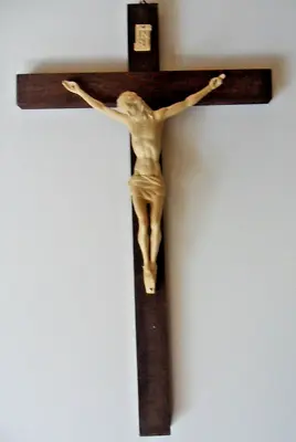 Wooden Crucifix With Ivory Colour Plastic Corpus 25 Cm ( 10  ) Tall  10642 • £9.65