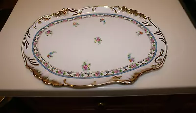Vintage Unmarked Porcelain Serving Dish Tray W/Floral Design GOLD TRIM 12  X 8.5 • $18