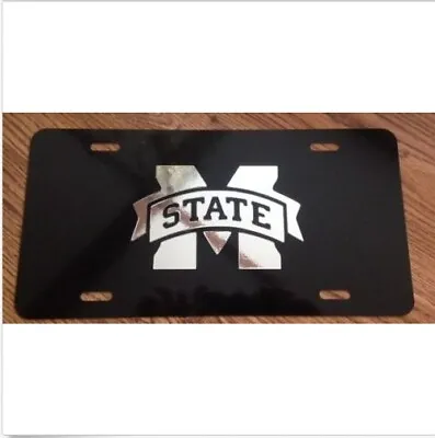 Mississippi MS State Bulldogs Black Plate With Mirrored Vinyl License Plate/Tag • $12.49