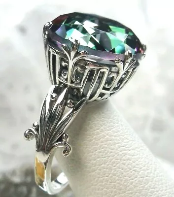 Mystic Topaz Sim Round Leaf Filigree Sterling Silver Ring | Made To Order | D226 • $59