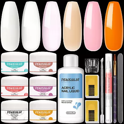 PEACECOLOR Acrylic Nail Kit Starter Set 6 Colours Acrylic Powder Liquid Monomer • £9.99