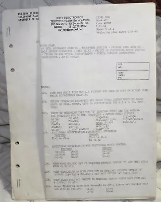 Teletype Wiring Diagram For Model 28  ASR Set Western Electric #W0707 • $12