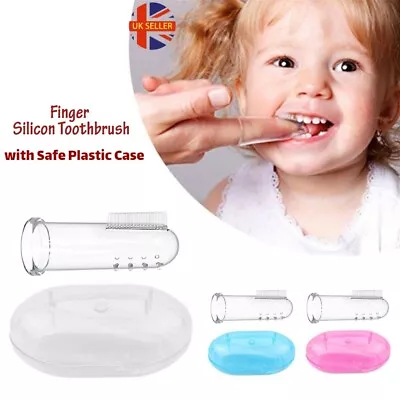 Baby Silicone Finger Toothbrush Soft Teether With Case Gum Tongue Massage Brush • £2.89