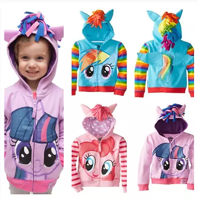 Kids Girls My Little Pony Hoodie Wings Jacket Twilight Rainbow Dash Sweater • £19.55