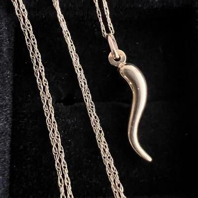 £79.99 • Buy 9CT 375 GOLD HORN Of PLENTY PENDANT 50cm Delicate CHAIN NECKLACE Italy Unoaerre