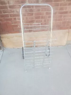 Vintage Folding Galvanized Metal Wire Shopping Cart 2 Wire Spoked Wheels #2 • $34.99