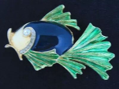 Vintage Exotic Fish Brooch Pin - Rhinestones Enamel • $16.99