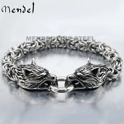 MENDEL 6-8 Inch Mens Stainless Steel Norse Viking Fenrir Wolf Head Bracelet Men • $18.99