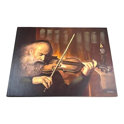 Vintage Giclee Print Large Signed S. Levin Man Playing Violin Painting 16”x12” • $45.49