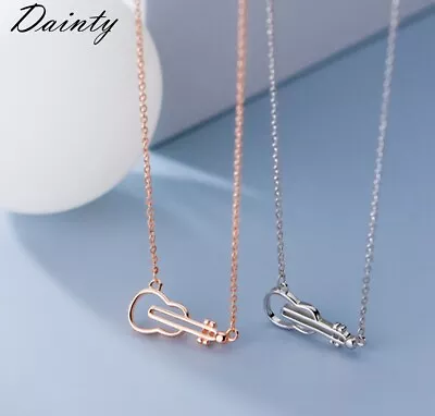 DAINTY Women Girl 925 Sterling Silver Violin Music Instrument Necklace 16-17.5  • $16.99