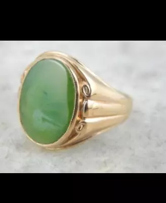 Victorian Antique Natural Green Jade Men's Ring 14k Yellow Gold Finish Jade Ring • $213.78