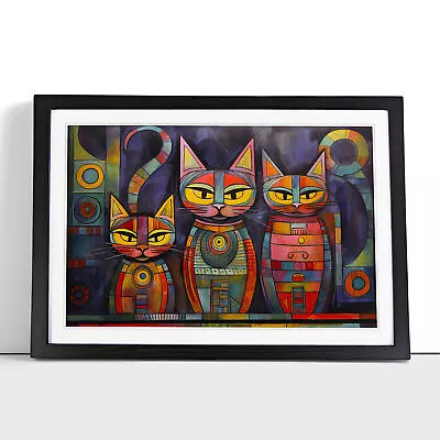 Egyptian Cat Futurism Framed Wall Art Poster Canvas Print Picture Home Painting • £16.95