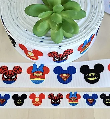 7/8 & 1.5  (1 YD) Mickey Mouse Grosgrain Ribbon Disney Superhero Batman Superman • $1.35