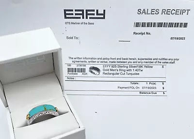 Effy Men's Ring Size 10 18K Yellow Gold 925 Sterling Silver Blue Turquoise NEW • $439.90