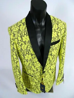 Mens INSOMNIA MANZINI Entertainer Event Jacket Blazer Black Yellow Lace Florals • $39.99