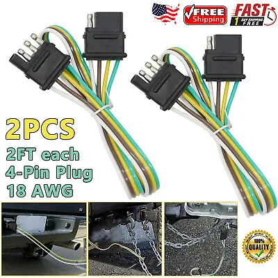 2PC Trailer Light 4-Pin Plug Flat Wire Connector 18 AWG Extension Wiring Harness • $12.59