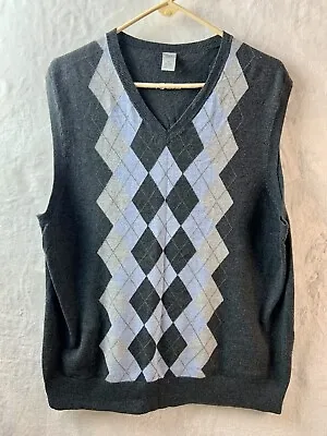 GAP Mens Argyle Knit Sweater Vest Size XL Charcoal Gray Blue Dress Or Casual • $15.90