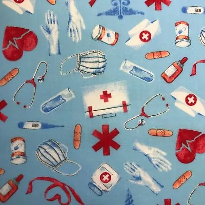   45” Wide Fabric Traditions Medical Tribute With Blue Fabric By The Yard StockN • $9.99