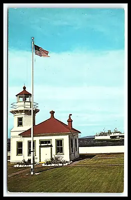 Puget Sound Washington Lighthouse And State Ferry Postcard American Flag  Pc116 • £8.55