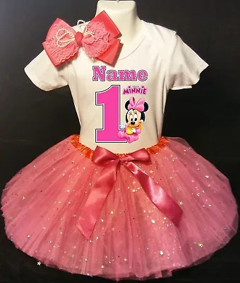 Minnie Mouse **With NAME** 1st First 1 Baby Fuchsia Tutu Dress Fast Shipping  • $17.50