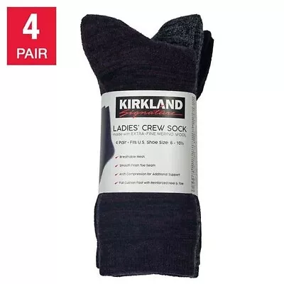 4 Pairs Kirkland Signature Women Ladies Merino Wool Blend Crew Socks Purple Pack • $14.49