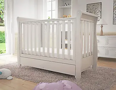 Eva Sleigh Cot Bed Drop Side With Drawer | Solid Pine Wood • £475.83