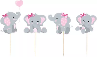 48 Pieces Pink Elephant Cupcake Toppers For Girl Baby Shower Decorations Supplie • $9.53