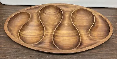 Vintage Teak Carved Wooden Divided Dish Serving Sectioned Tray Mid Century 18x10 • $35.99