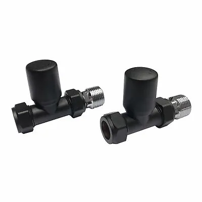 Matt Black Modern Straight Radiator Valves Rad Heated Towel Rail Pair 15mm 1/2  • £9.99