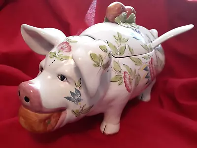 Majolica Piggy Soup Tureen With Ladle Made In Italy Marked 325/71 • $150