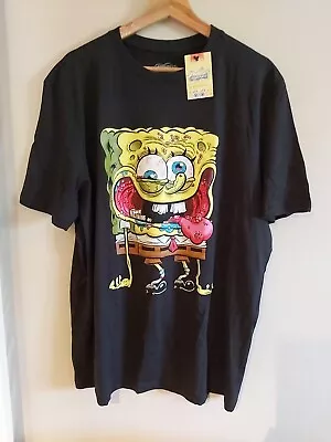 Mens SpongeBob SquarePants  Black Crew Neck T-Shirt XL New With Tags  • £19.99