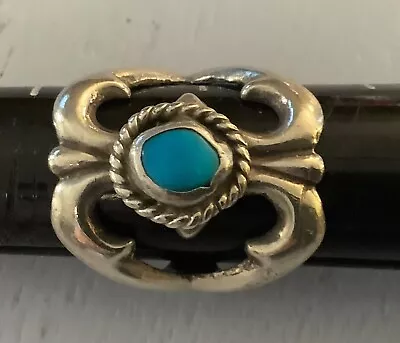 Vintage Navajo Sandcast Sterling Silver Turquoise Ring SIZE 7 • $65