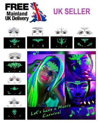 Glow In The Dark Face Gems Adhesive Sticker Jewel Tattoo Party Body Art Makeup • £4.59