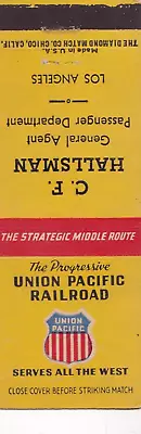 Union Pacific Railroad Los Angeles California Matchbook Cover 1950's . • $1.19